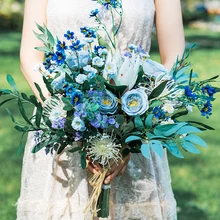 JaneVini Vintage Stile Europeo Bouquet Da Sposa Falso Peony Fiori di Seta Artificiale Rose Blu Spose Bouquet Accessori Da Sposa