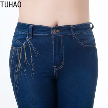 

TUHAO Autumn Winter Plus Size 7XL 6XL 5XL 4XL Denim Jeans Women Retro High Waist Jean Elegant Office Lady Pants Jeans WM46