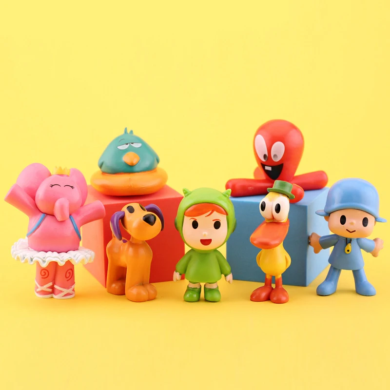 7 шт./компл. Kawaii Pocoyo игрушечные животные птица утка слон кукла Модель сцена