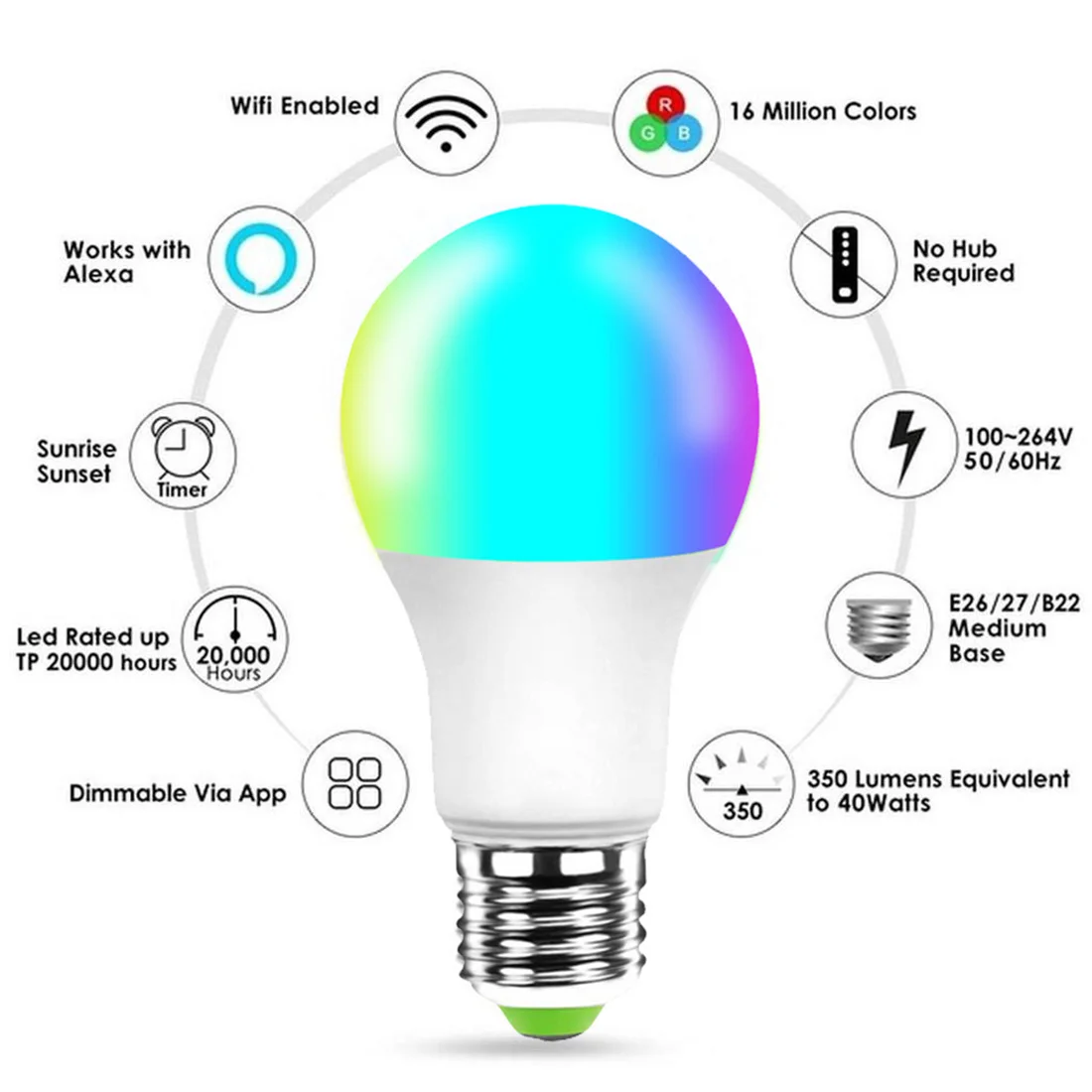 Лампочка RGBW E27 Dimmable Group светодиодный светильник для умного Compitable для умного дома alexa колба Magic умный дом wifi-патрон, умный свет