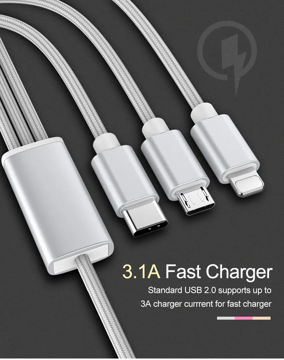 ROCK 3 в 1 USB кабель для iPhone samsung Xiaomi Micro usb type C кабель зарядного устройства для мобильного телефона Android шнур Быстрая зарядка