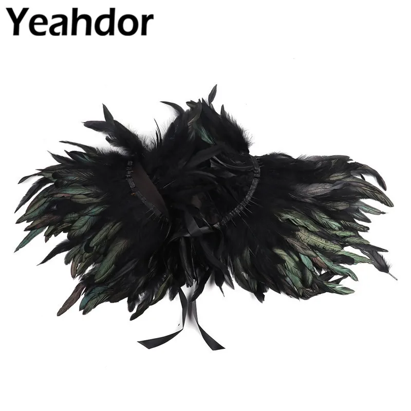 

Women Retro Vintage Gothic Natural Feather Cape Shawl Stole with Choker Collar for Masquerade Campfire Party Performance Costume