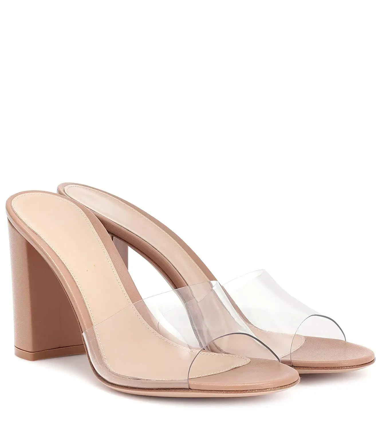 

LOVIRS Womens High Heel Sandals,4 inches Block Heel with Transparent PVC Sandals,Comfort Backless Party Dress Slippers