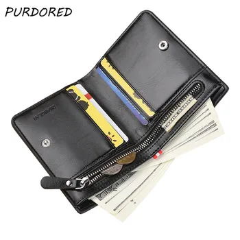 

PURDORED 1 Pc Classic Men Wallet Soft PU Leather Men Card Holder Wallets Short Male Busienss Card Case with Zipper Coin Purse