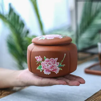 

Raw Ore Purple Sand Tea Pot Ceramics Chinese Style Flower Type Tea Packaging Sealed Can Storage Tank Moisture Proof Tea Caddy