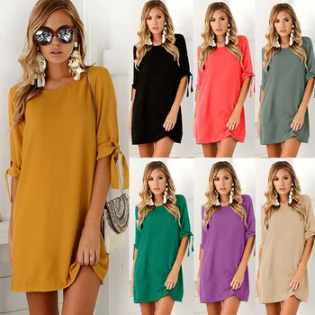 

Daily suit OWLPRINCESS 2020 New Spring Women's Crew Neck Sleeve Loose Solid Color Women's Dresses