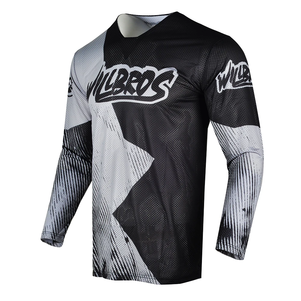 

Motocross Jersey Long Sleeve Enduro Offroad Moto Cross Clothe Willbros Motorcycle Cycling Grey Black T-shirt For Men