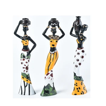 

3 Pcs Decor Exquisite Statue Home Exotic Figurine Resin Display Table Sculptures African Lady Handmade Craft Gift