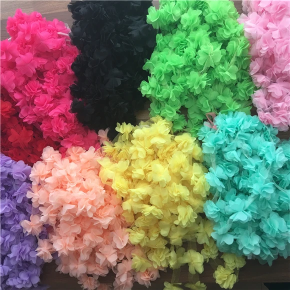 Elegant 24Pc 3D Chiffon Lace Floral Applique Trim for Bridal and Fashion Accessories