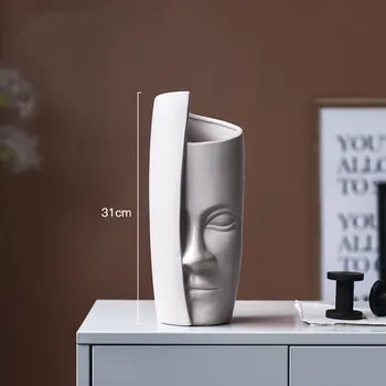 

Decorative Head Face Vases Large Flower Vase Filler Porcelain for Home Room Table Shelf Decor Ceramic Handmade Collectible Art