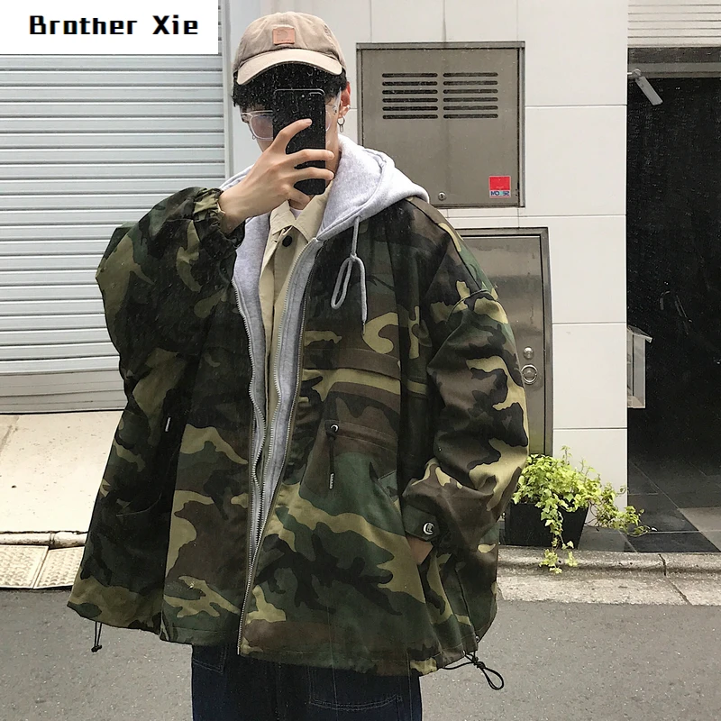 

Autumn Thick Camo Jacket Men's Warm Fashion Print Casual Fake Two Hooded Jacket Man Streetwear Hip Hop Loose Bomber Jacket