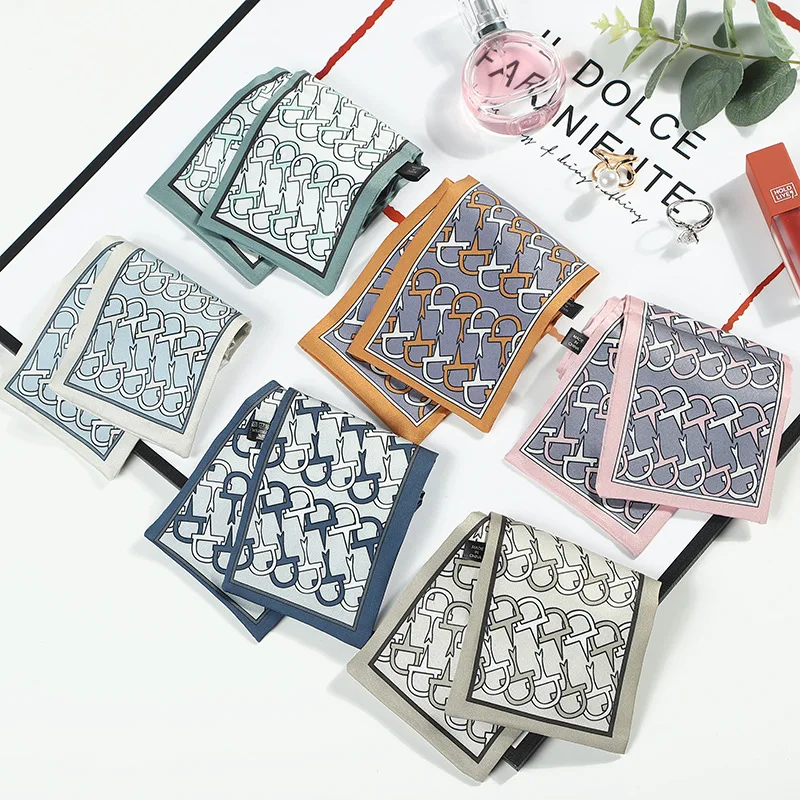 

Horseshoe Print Scarf Long Winter Small Silk Scarves for Women Spring and Autumn Narrow Arm Bag Ribbon Hair Ties Bands Hot
