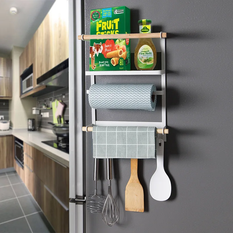

No Punch Magnet Iron Refrigerator Rack Kitchen Storage Washing Machine Rack Paper Towel Rack Kitchen Rack Kitchen Gadgets