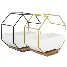 Creative Pots Nordic Minimalist Geometry Gold Iron Shelf Succulent Desk Plant Pot Green Flower Pot Desktop Pot Home Desktop Vase