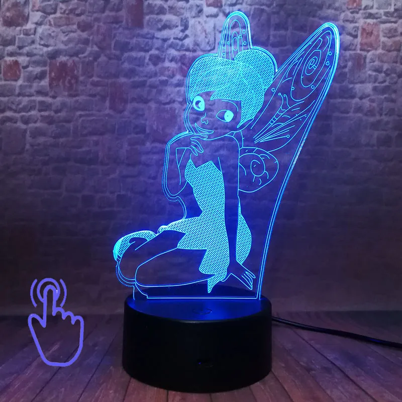 Феи Динь-Динь аниме фигурка 3D иллюзия Led 7 цветов меняющаяся Ночная принцесса Динь-Динь Фигурки игрушки для девочек вечерние - Цвет: Touch Switch