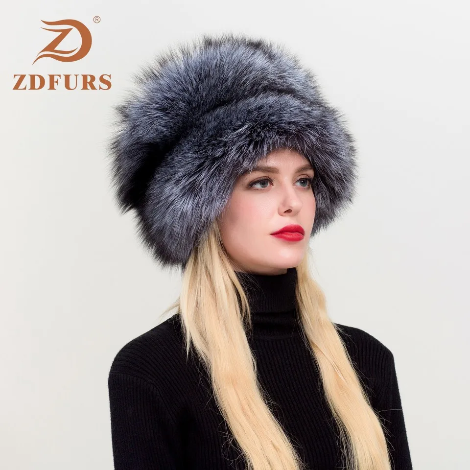 ZDFURS * Женская русская ушанка Авиатор охотничья шапка бомбер из лисьего меха шапки
