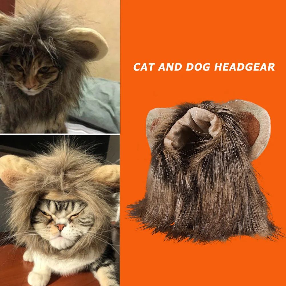 

Pet Lion Head Cover Cosplay Clothes Cap Adjustable Funny Hat for Cat Dogs Head Wear Color Random for Autumn Winter Pet Dress
