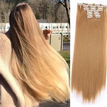 Блонд, длинные волосы для наращивания на заколках, 16 клипов, 22 дюйма, волнистые синтетические термостойкие шиньоны для женщин, девушек, девушек, на каждый день