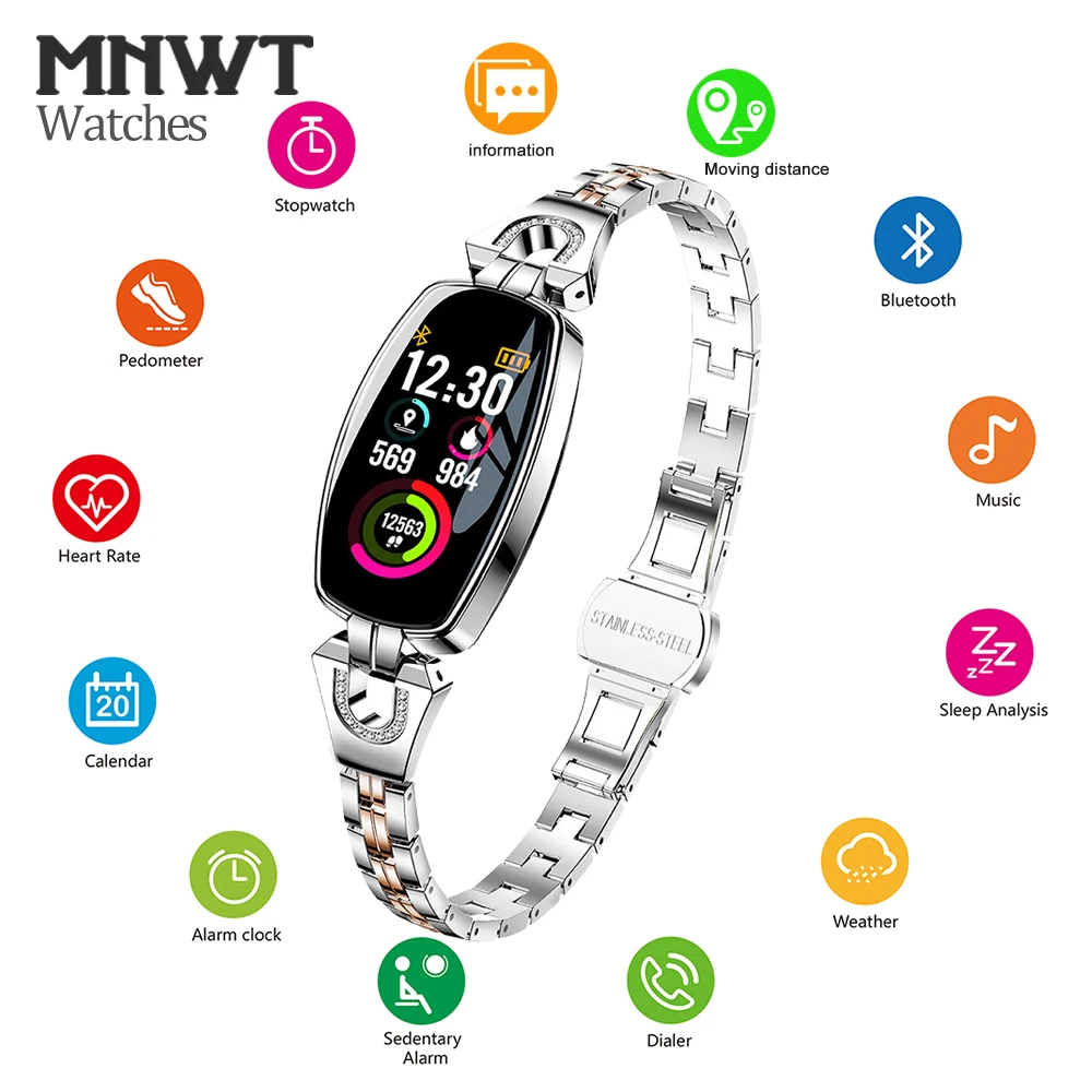 Koop Mnwt H8 Fashion Smart Horloges Vrouwen Digitale Horloges Dames 2020 Waterdicht Hartslag Monitoring Bluetooth Voor Android Ios