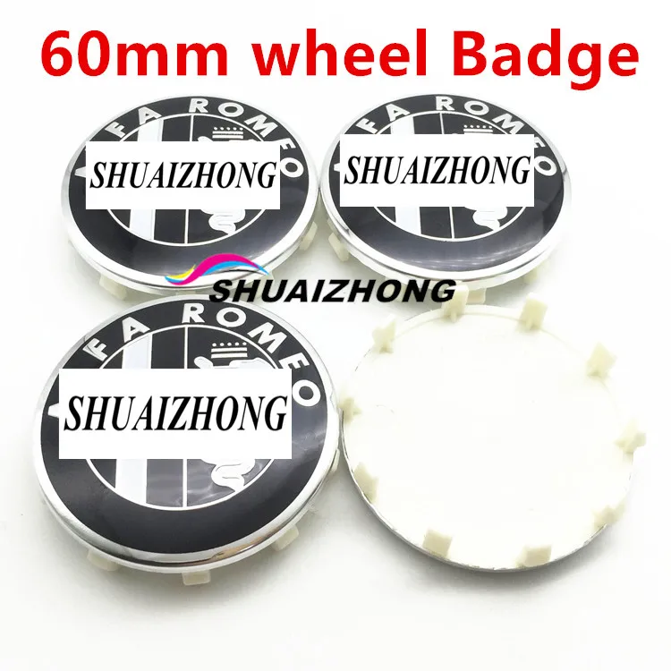 4x60mm Black white 4 шт. 50 мм 56 мм 60 мм Марка Alfa Romeo Giulietta Spider GT Giulia Mito Авто автомобильная Ступица колеса колпачки значок колеса пыленепроницаемые крышки логотип - Цвет: 4x60mm Black white