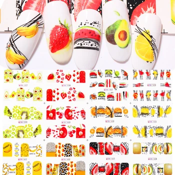 

12pcs Summer fruit Water Decals fruit/kiwi/banana/lemon/ Strawberry Designs Nail Stickers Wraps Slider Decoration