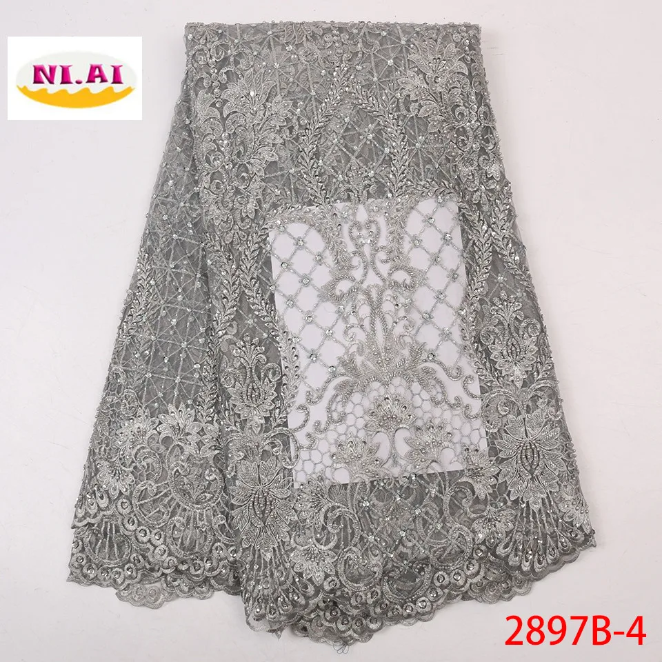 

NIAI African Beaded Lace Fabric High Quality 2019 French Lace Fabric Latest Nigerian Mesh Lace Material For Wedding XY2897B-4