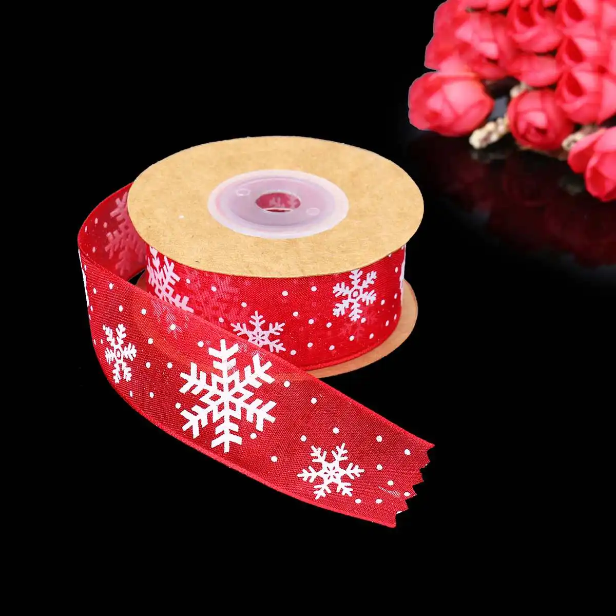 10m Christmas Decorations Trim Ribbon Transparent Snowflake Ribbon DIY Gift Packaging Material Hair Accessories Home Party - Цвет: Red 2.5cm