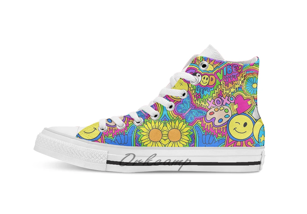 Hippie Vibes breathable Casual High Top lace-up Canvas shoes sneakers Drop shipping | Спорт и развлечения