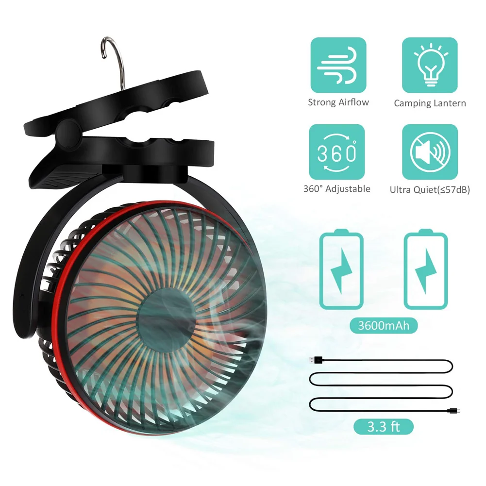 

Camping Lantern Fan Light with Hanging Hook 4 Speeds Quiet Wind Fan for Tent Emergency _WK