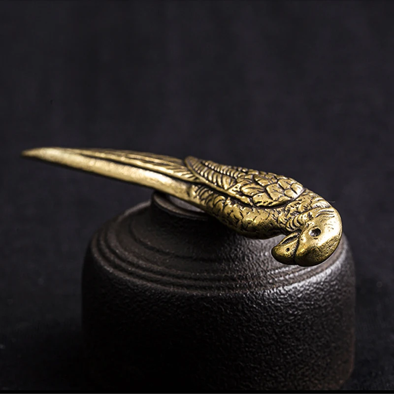 Tea Needle Set Tea Making Tools Antique COPPER Hummingbird Bird parrot Statue Ornaments Classical Brass Tea Needle Breaking Prying Tea Brick Professional Tool
