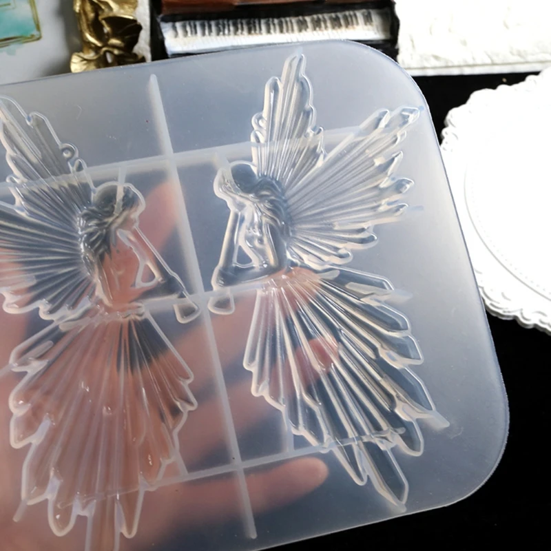 Crystal Epoxy Resin Mold Girl with Flute Angel Mirror Shiny Silicone Mould DIY Crafts Decorations Ornaments Casting Tool