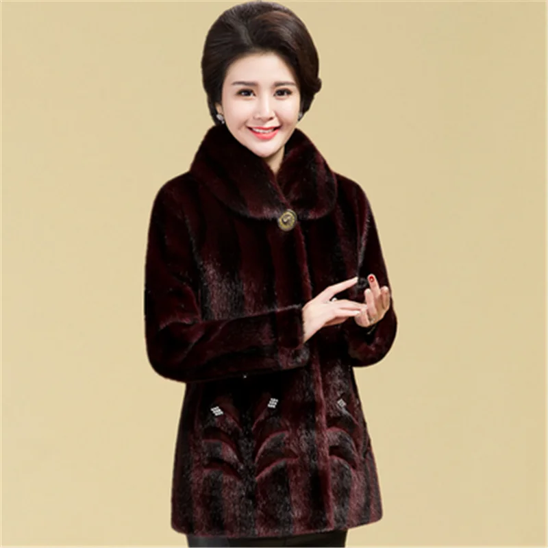 Faux Fur coat for women New Autumn and Winter Mink Fur jackets Plus size 5XL middle aged female Thicken Fur short coats 699 - Цвет: Red daffodil
