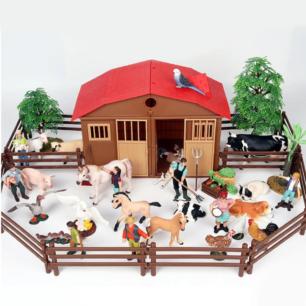 Realistic Lifelike Farm and House Model Craftsmanship House Animal Figures Playset Home Decor 4
