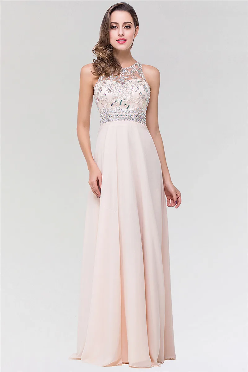 Vestido de Festa длинное вечернее платье с кристаллами очаровательное вечернее платье с бисером сзади длинное вечернее платье - Цвет: Шампанское