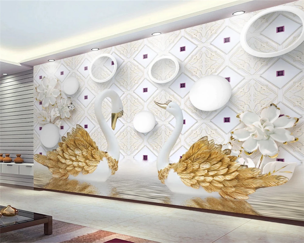 Beibehang papel де parede 3d Улучшенный интерьер любой размер обои стереоскопический Лебедь ТВ фон обои для стен 3 d behang