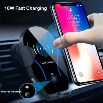 

10W Qi Car Wireless Charger For Samsung s10 iPhone XS Max XR Intelligent Infrared Sensor Fast Wireless Charging Car Phone Holder