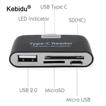 Kebidu многофункциональный адаптер карт памяти USB 3,1 Тип C USB-C TF SD карты OTG кард-ридер для Mac-Книга телефон планшет считыватели карт