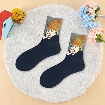 

Adult Size Mid Calf Crew Unisex Funny Socks USA President Donald Trump Bernard Bernie Sanders Democratic Party Senator 3D Hair