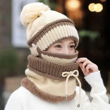 Модный женский шлем, шарф, набор, вязаная шапка, катающаяся на коньках, ветрозащитная, плюс бархат, 3 шт./компл., вязаная шерстяная шапка, спортивная одежда, Современная