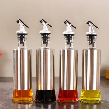 

300ML Leakproof Oil Bottle Stainless Steel Glass Olive Oil Dispenser Gravy Boats Japanese Dishes Kitchen Pot Supplies Utensils