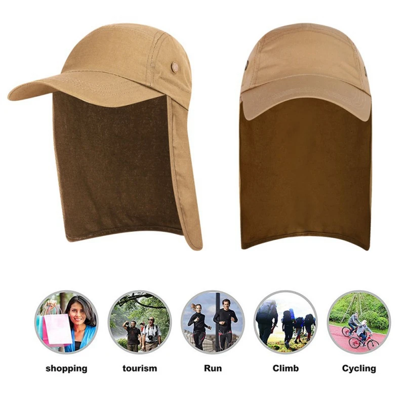 

Adjustable Casual Fishing Hat Waterproof Sunshade Sports Solid Nylon Quick Dry Fabric Removable Ear Neck Flap Cover For Hiking