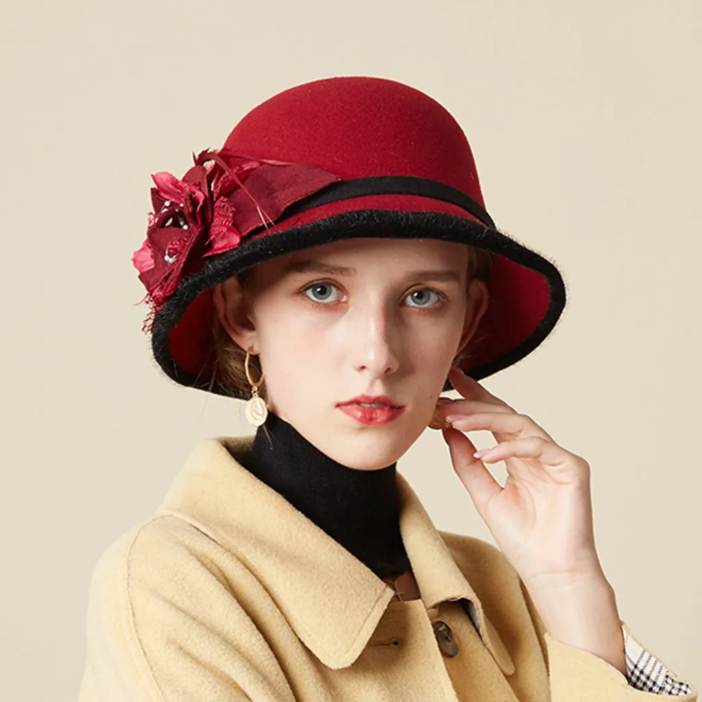 Женская элегантная шапка с перьями и цветами, теплая шапка в рыбацком стиле, многофункциональный берет, винтажные теплые вечерние и удобные черные шляпы