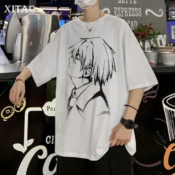 

XITAO Original Print Pattern O Neck Half Sleeve Casual T Shirt 2020 Spring and Summer Hong Kong Pure Cotton Loose Tee DMY3700