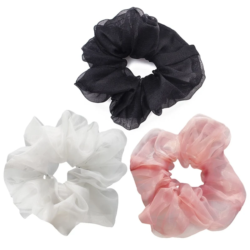 1PC Transparent Solid Tulle Elastic Hair Bands Women Sweet Mesh Chiffon Scrunchie Tie Rope Braiding Tools Rubber Band | Красота и