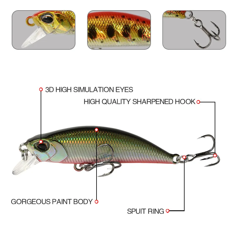 2023 heißer 50 Mm 5G Mini Sinking Minnow Angeln Lockt Jerkbaits Peche Künstliche Köder Wobbler Köder für Forelle Bass karpfen Angeln – Detail 2
