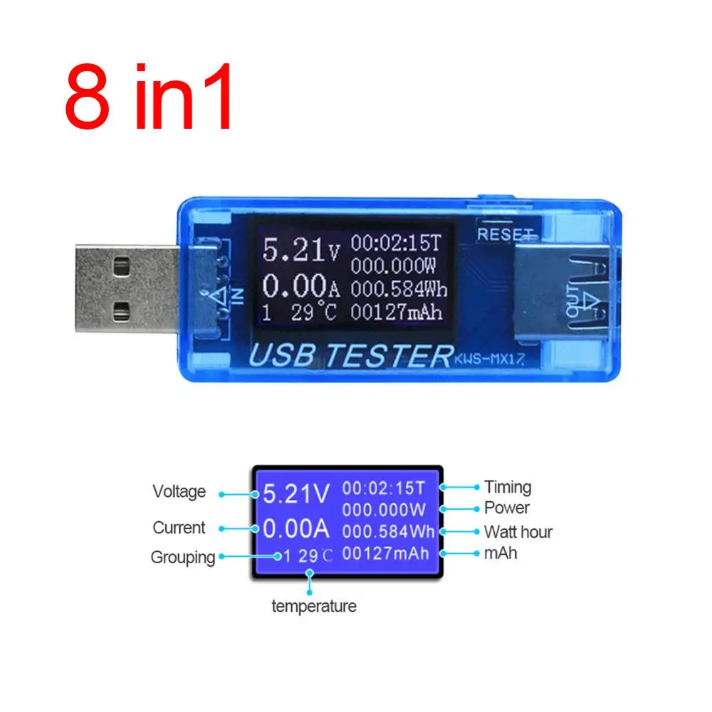 USB Вольтметр Амперметр 8 в 1 QC2.0 QC3.0 4 30 измеритель емкости электропитания