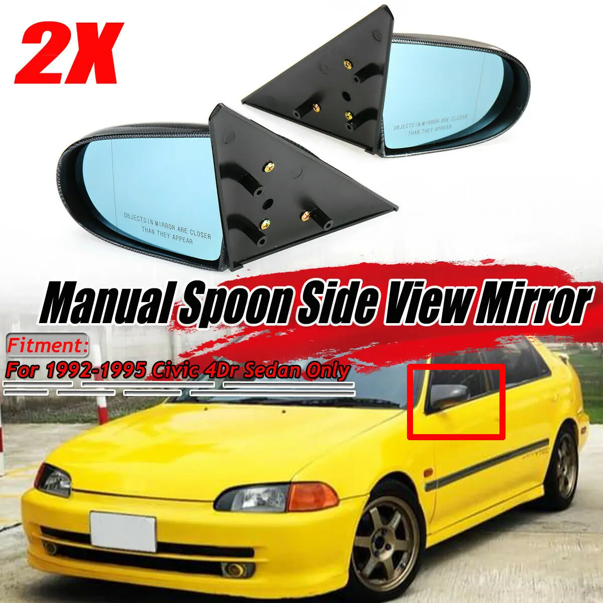 

2pcs Car Rear View Side View Rearview Mirror For Honda Civic 4Dr Sedan 1992-1995 Black / Carbon Fiber Look