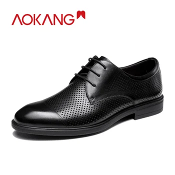 

AOKANG Men Dress Shoes Summer Breathable Hollow Derby Shoes Man Genuine Leather Formal Shoes Men High Qualiy Lace Up Shoes