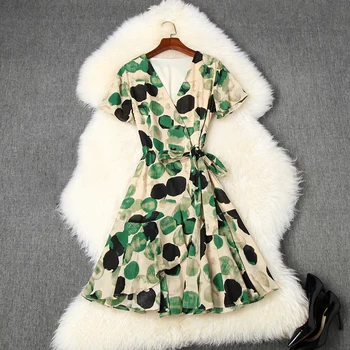 

HIGH STREET New Fashion 2020 Summer Designer Runway Dress Women's Short Sleeve Dot Wrap Dress
