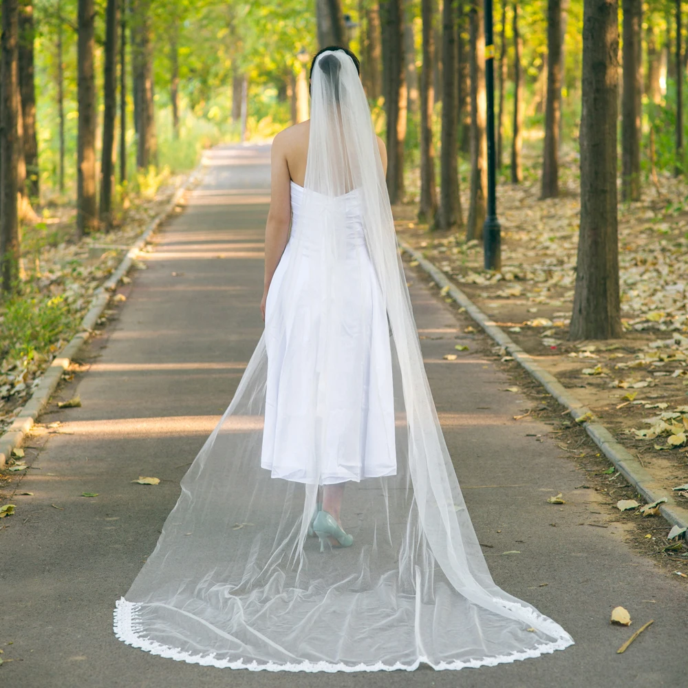 

YouLaPan VS01 white wedding veil cathedral veil cathedral bridal veil lace edge one layer long elegant cathedral veil One Layer